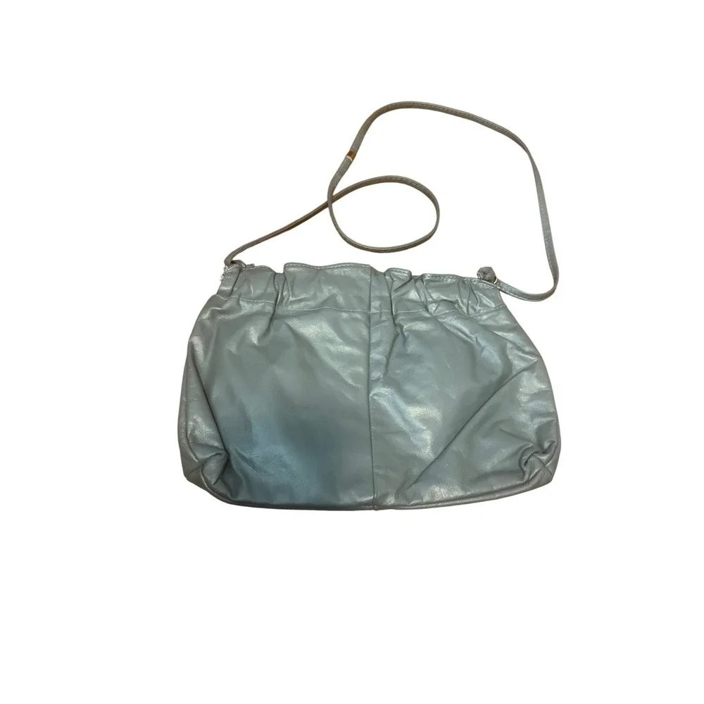 Crossbody Bag Vintage Pouch Grey Ruched Leather Minimalist Shoulder